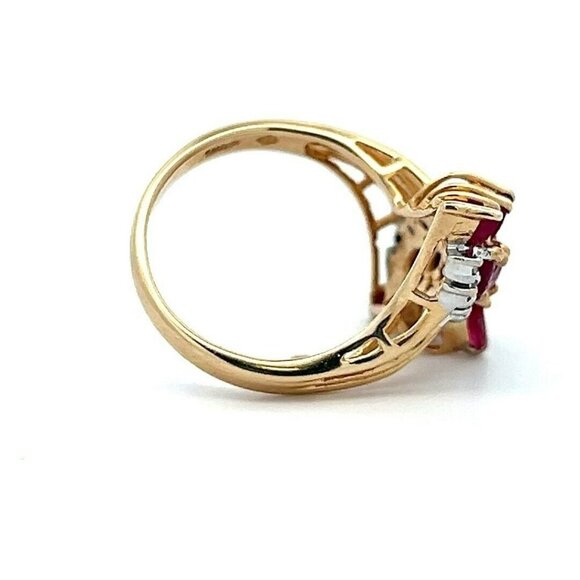 10K Yellow Gold & 1.43ctw Marquis Cut Rubies & .04ctw Diamond Size 6.5 Ring! 200 - Picture 4 of 6